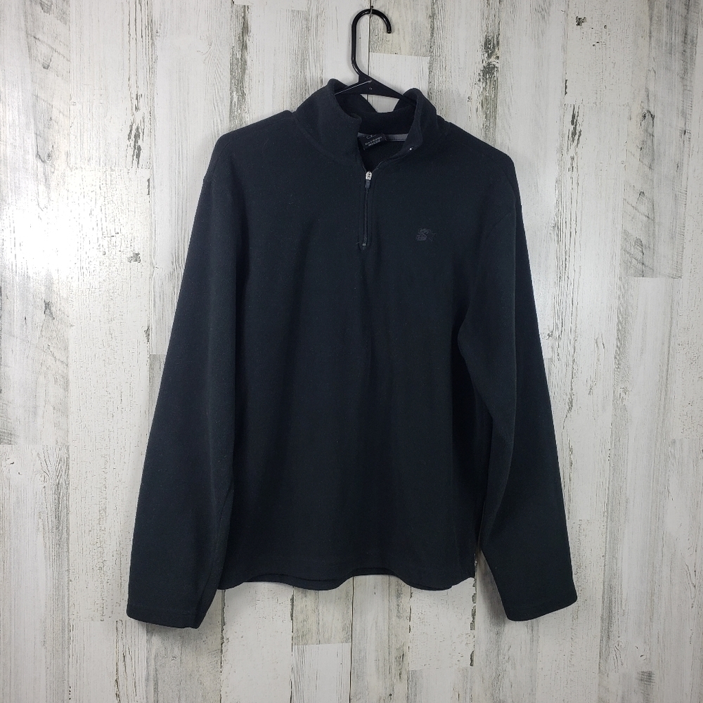 mens starter solid black quarter zip pull over sweater size small